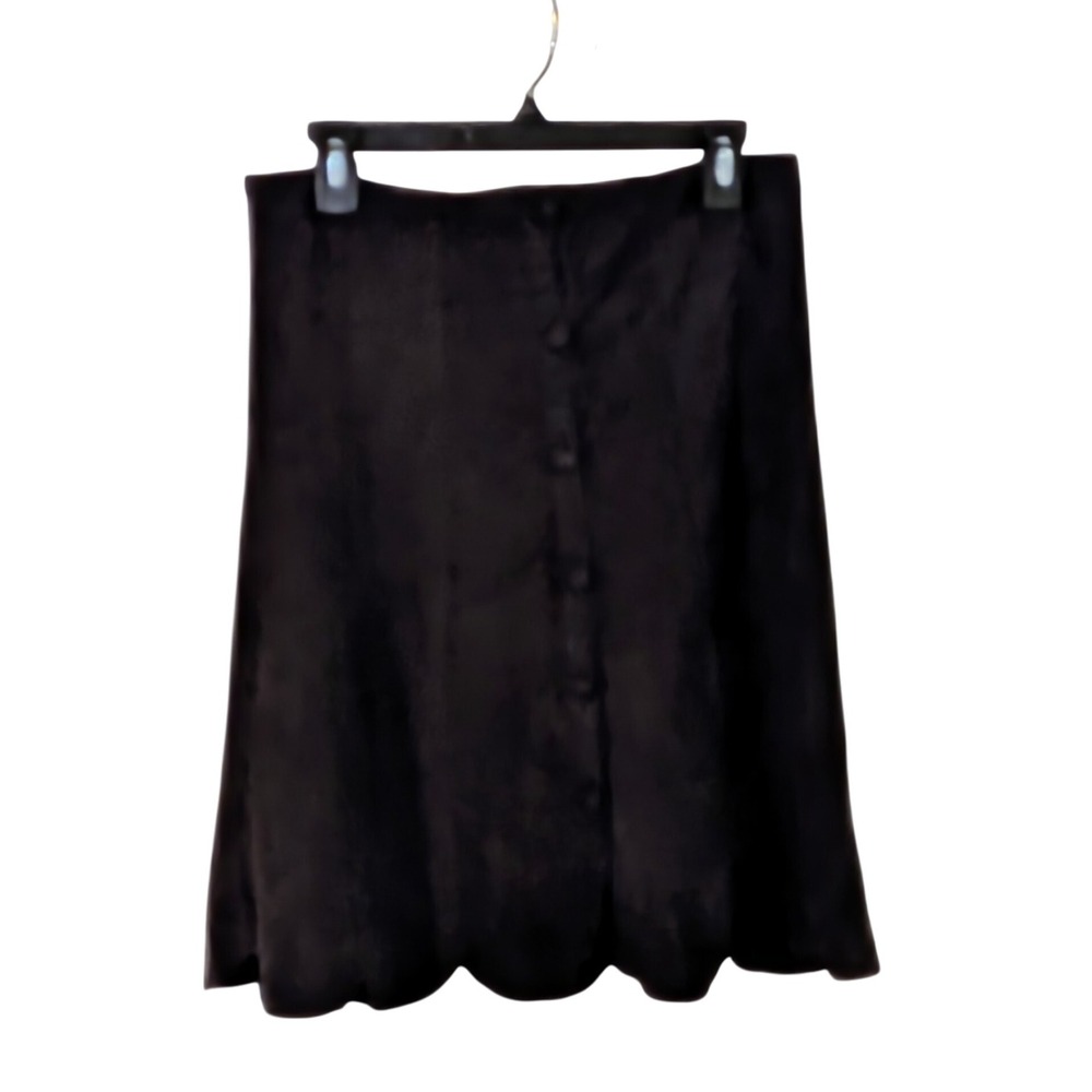 Francesca's Black Suede Skirt A-Line‎ Button Front Scalloped Hem Size M NWT
